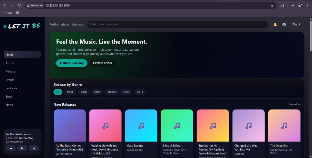 LetItBe Music App Live Interface